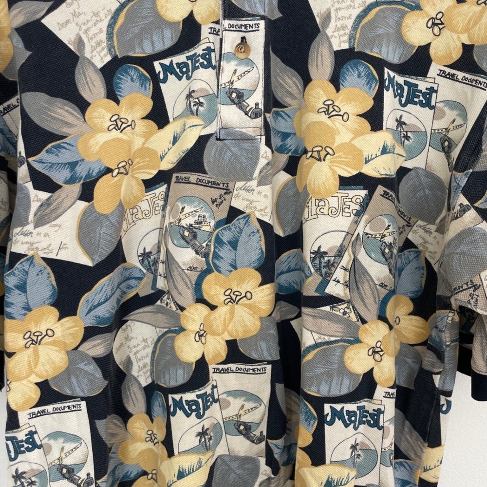 Vintage Weekender Tropical Floral Short Sleeve Button Up Polo Shirt Mens Large - Picture 3 of 5